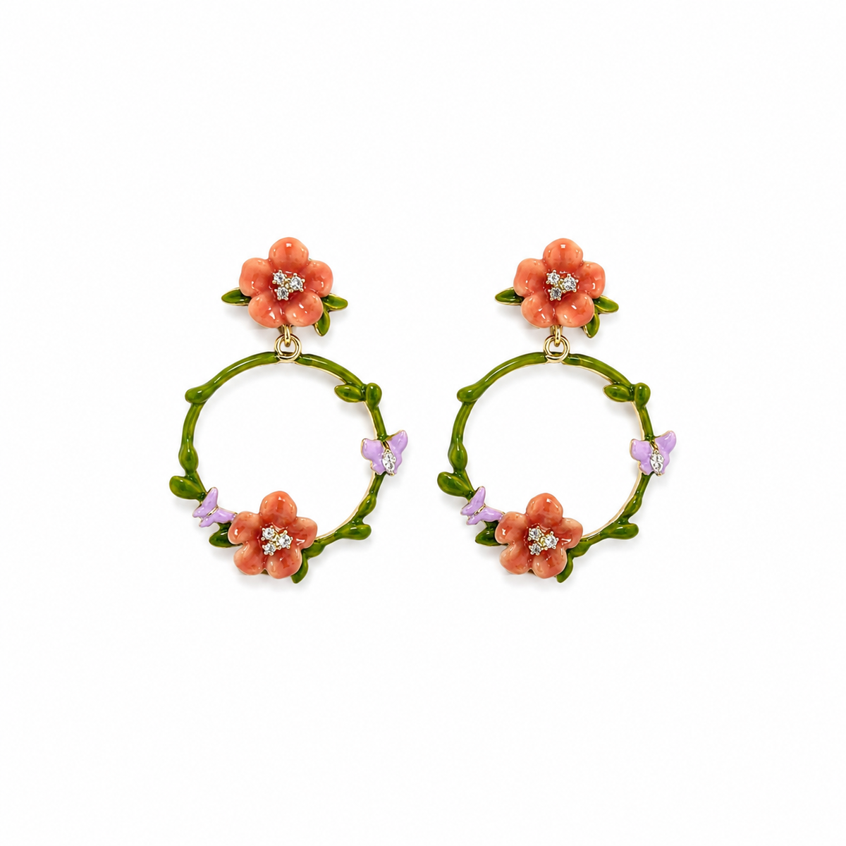 Camille Floral Enamel Hoop Statement Earrings