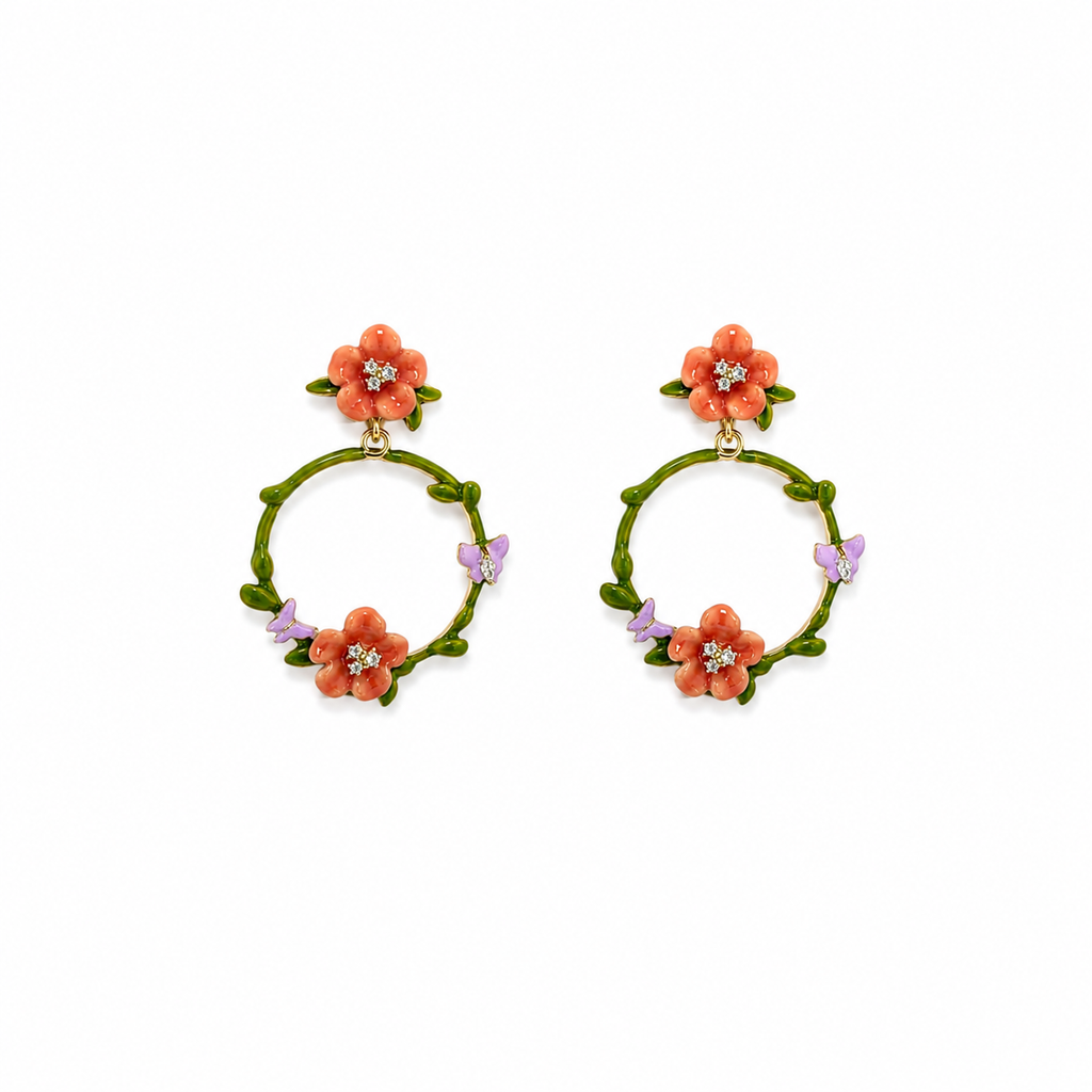 Camille Floral Enamel Hoop Statement Earrings