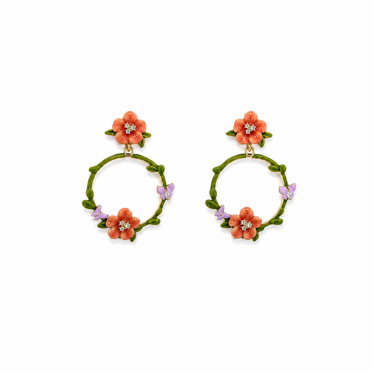 Camille Floral Enamel Hoop Statement Earrings