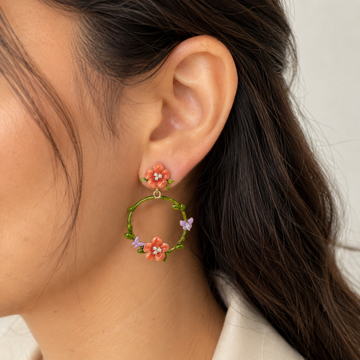Camille Floral Enamel Hoop Statement Earrings
