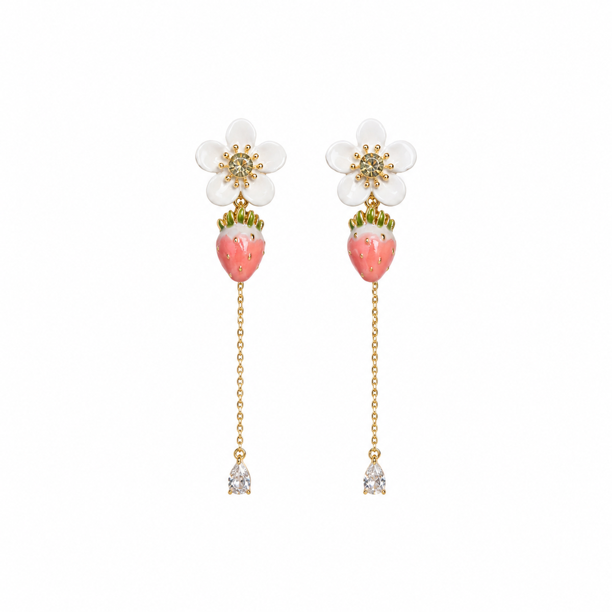Lila Strawberry Floral Chain Drop Earrings