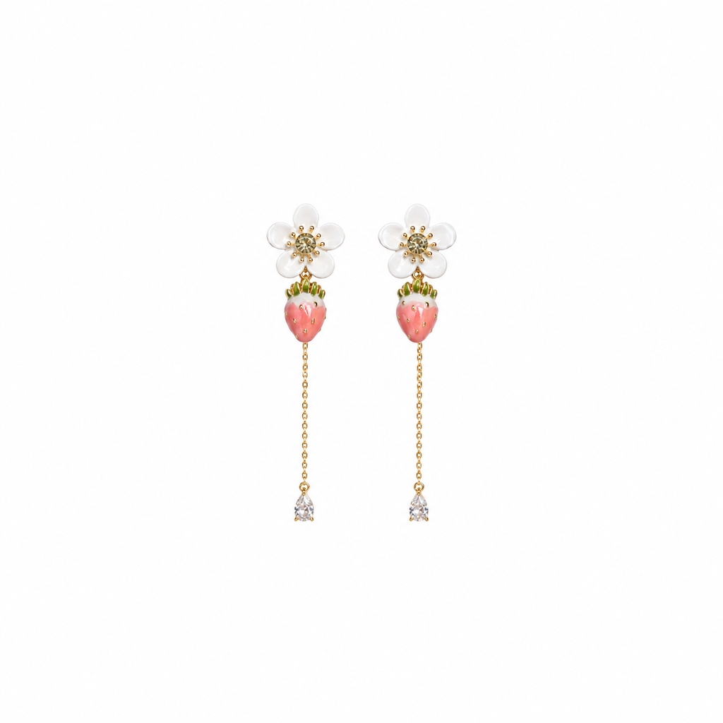 Lila Strawberry Floral Chain Drop Earrings