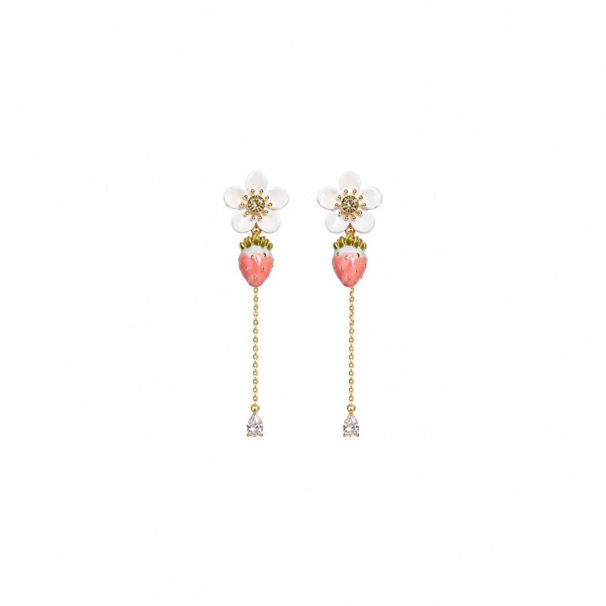 Lila Strawberry Floral Chain Drop Earrings