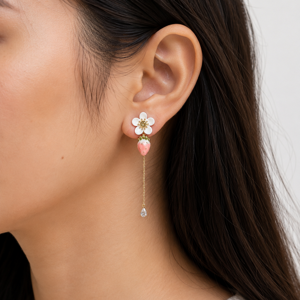 Lila Strawberry Floral Chain Drop Earrings