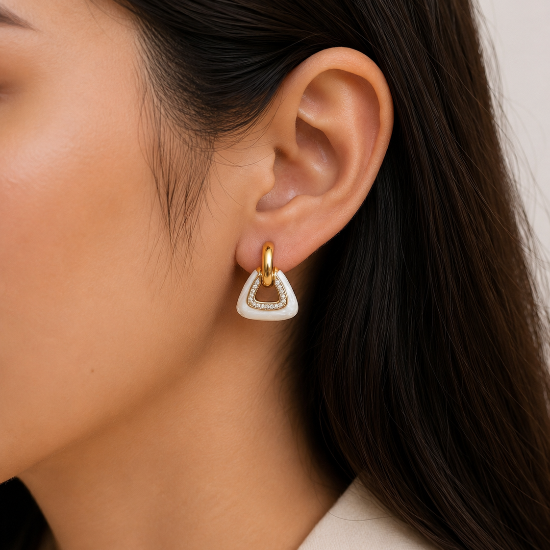 Sienna Pearl Enamel Triangle Hoop Earrings