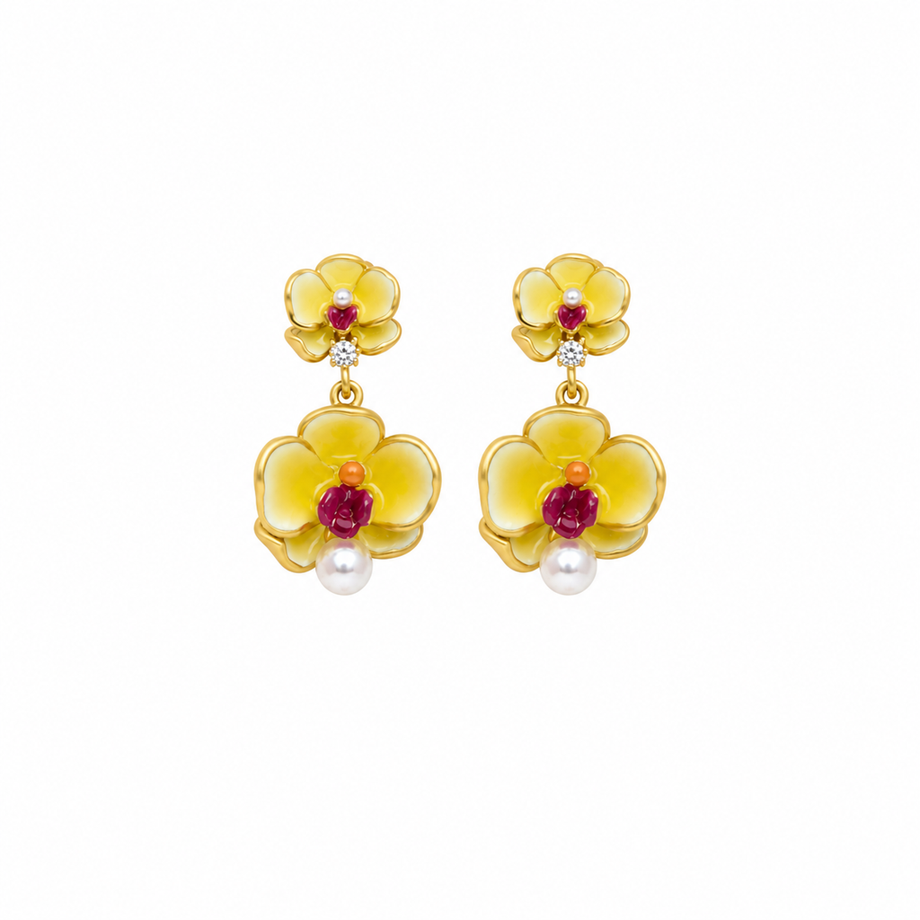 Elara Yellow Flower Pearl Drop Earrings