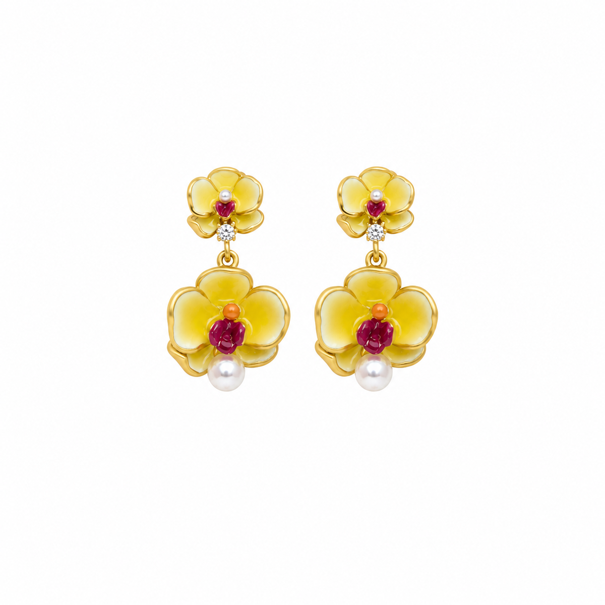 Elara Yellow Flower Pearl Drop Earrings
