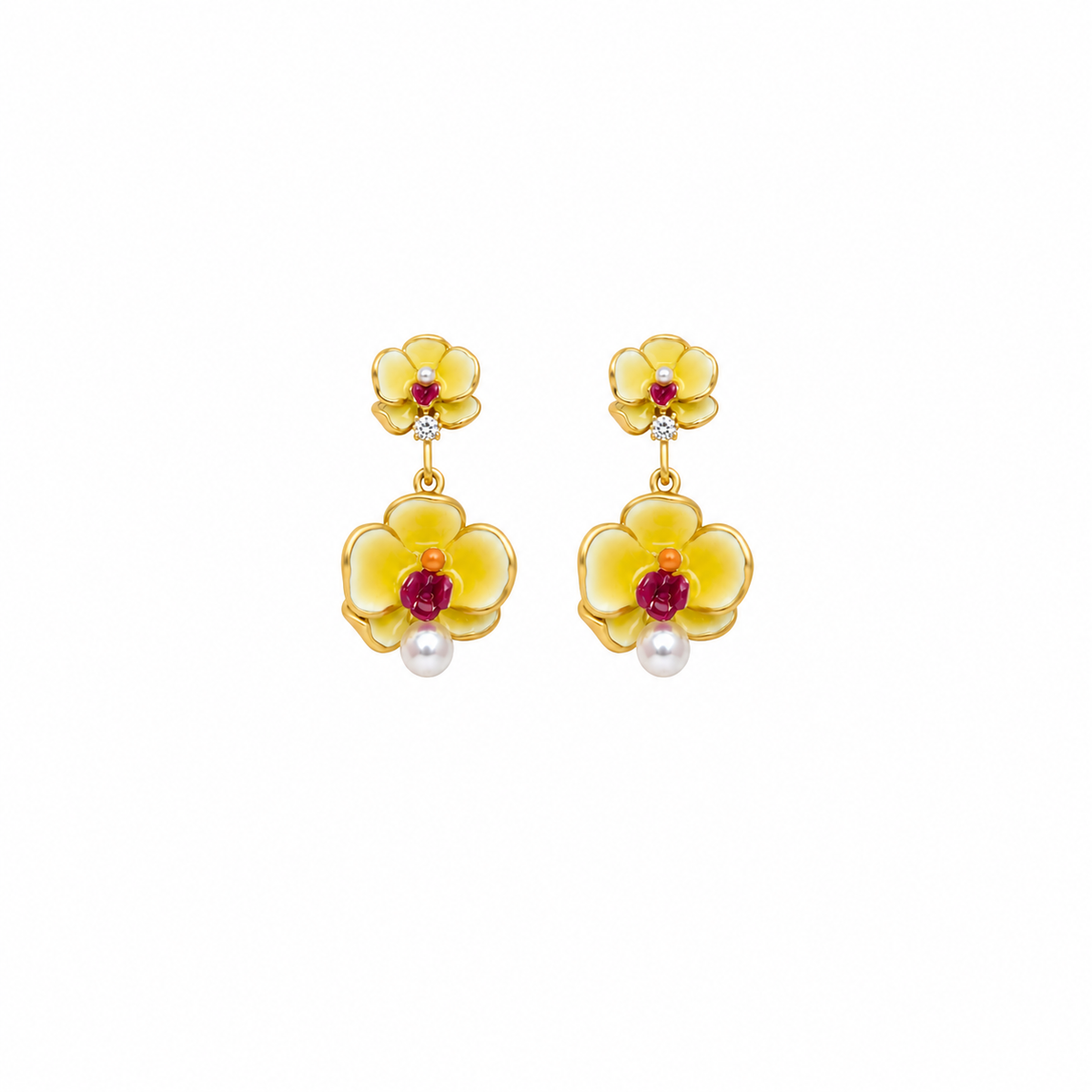 Elara Yellow Flower Pearl Drop Earrings