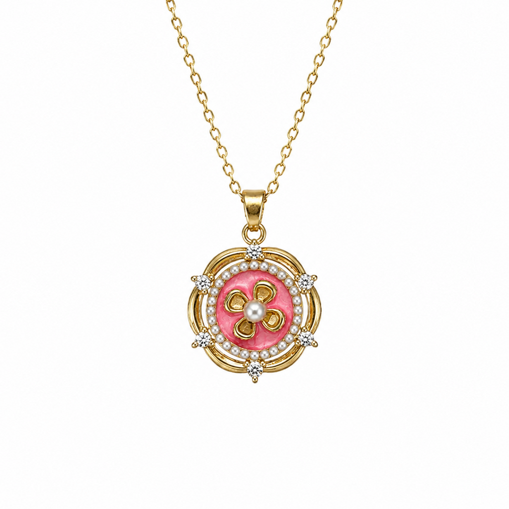 Aanya Pink Enamel Flower Necklace