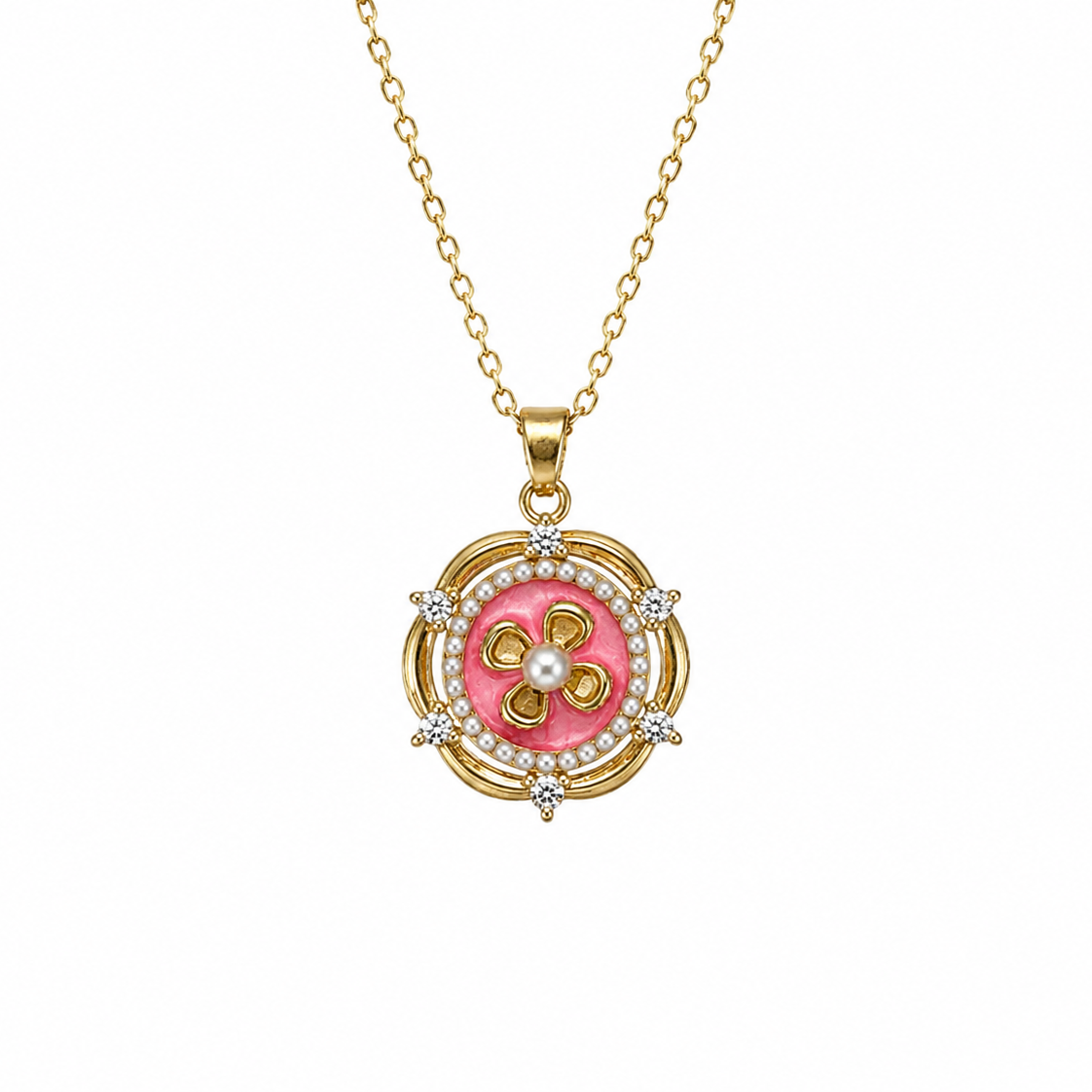 Aanya Pink Enamel Flower Necklace