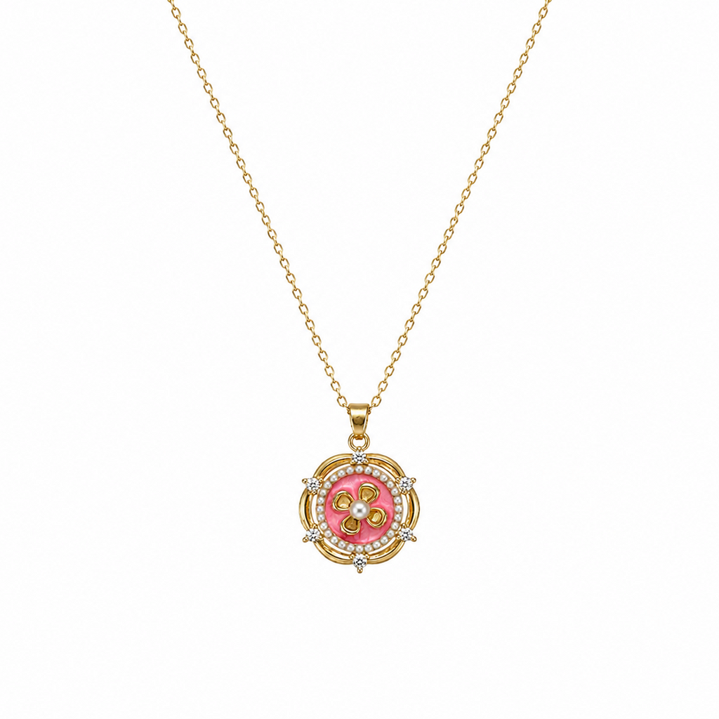Aanya Pink Enamel Flower Necklace