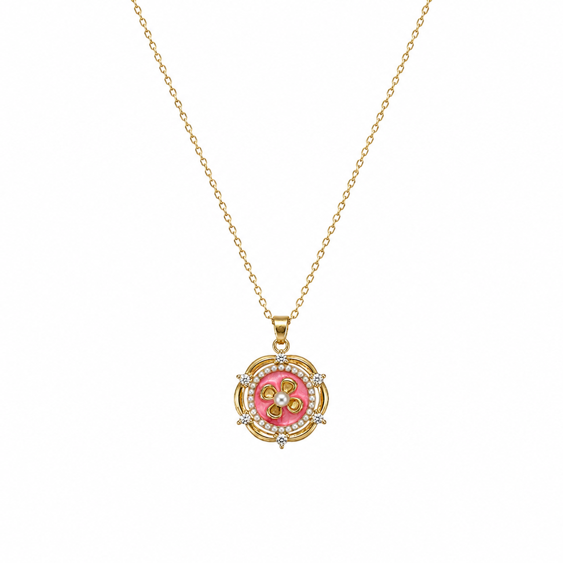 Aanya Pink Enamel Flower Necklace