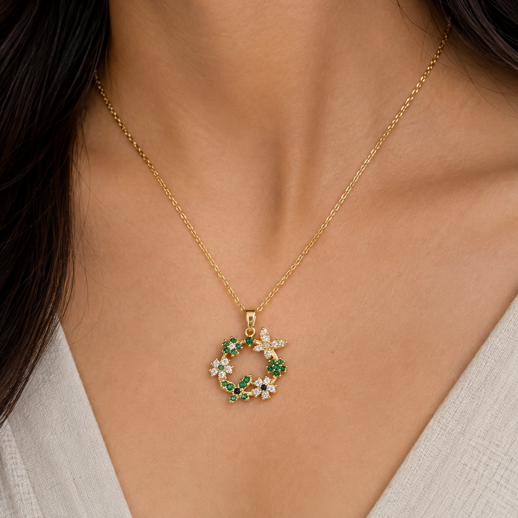 Nora CZ Floral Charm Pendant Necklace