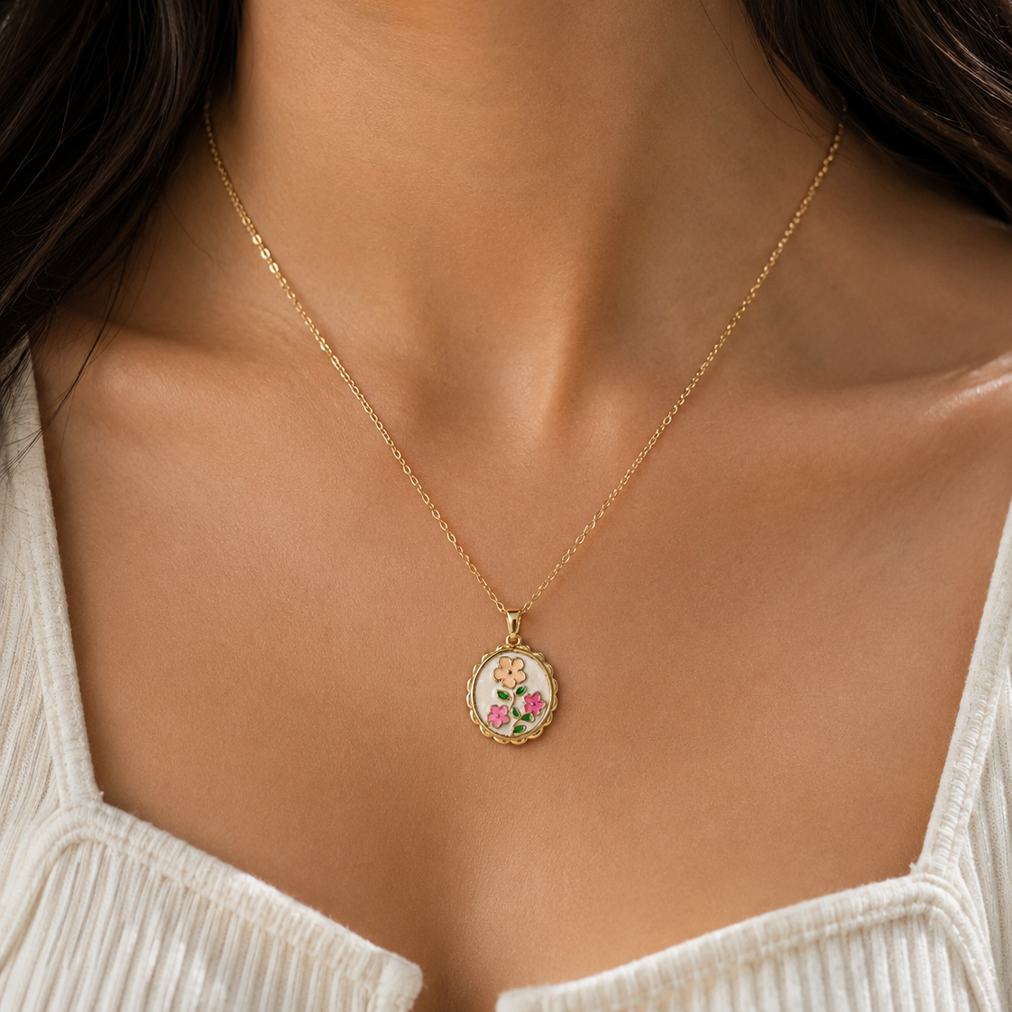 Isla Enamel Floral Charm Necklace