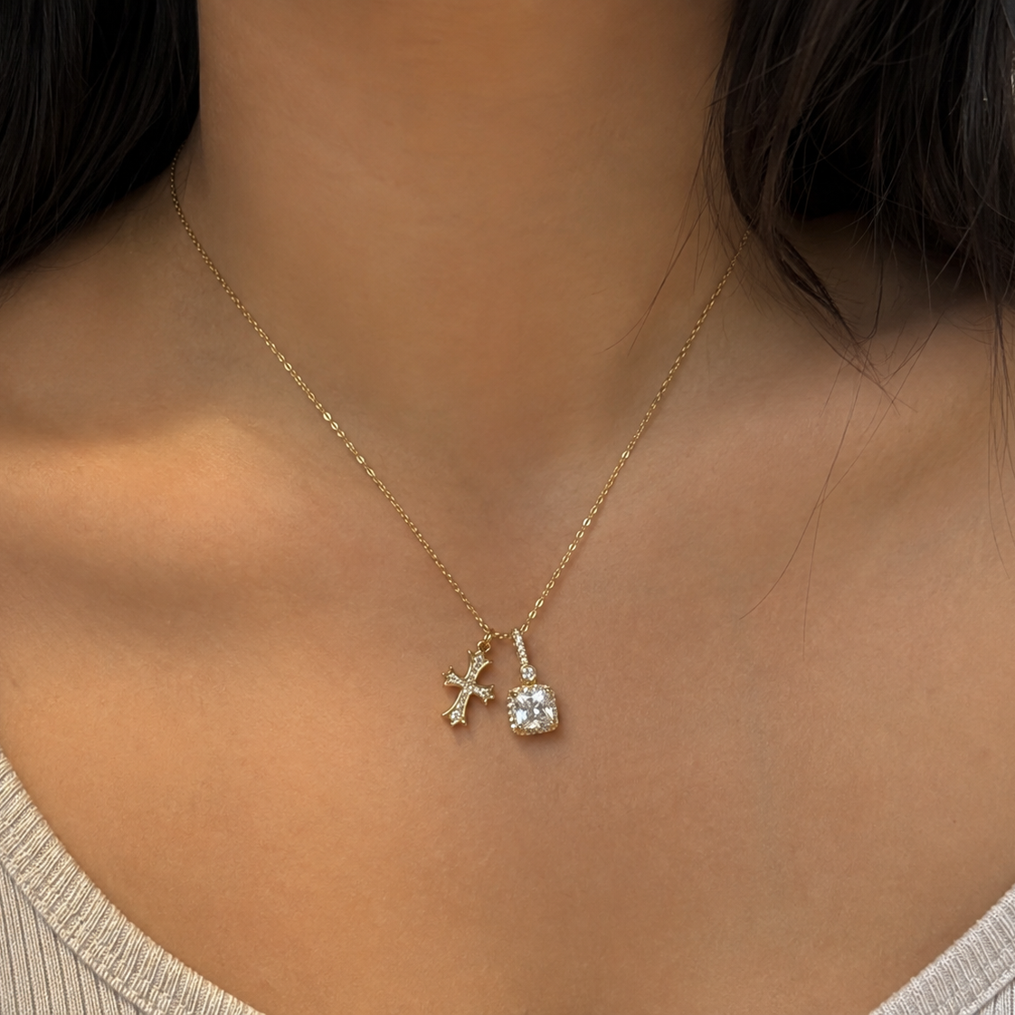 Genevieve Charm Gold Necklace