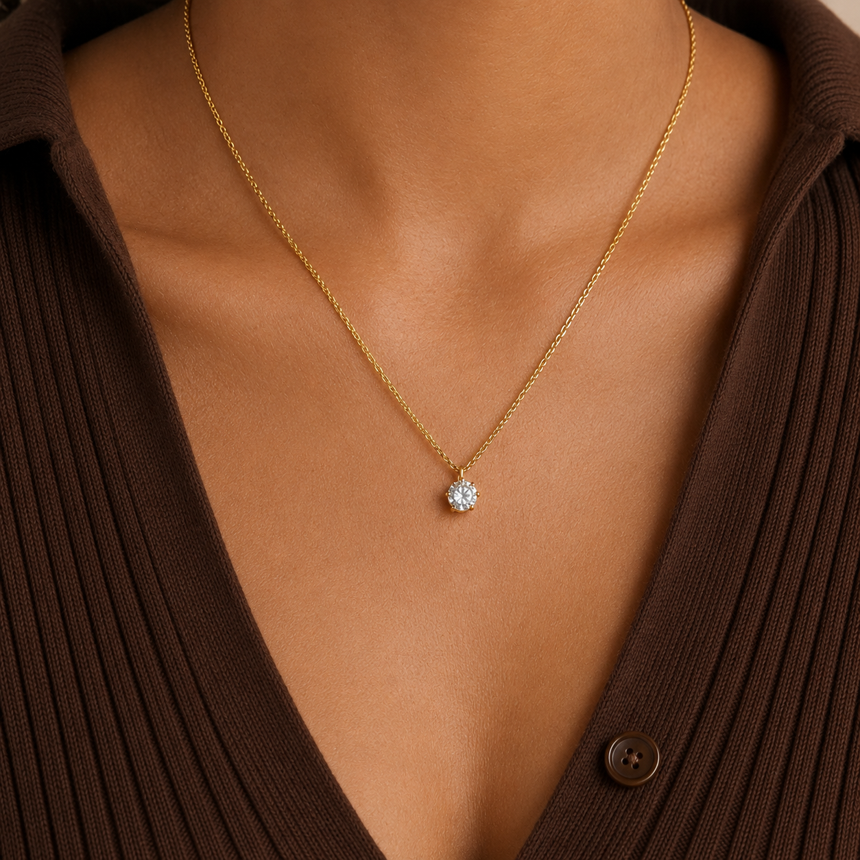 Ava Solitaire Gold Necklace