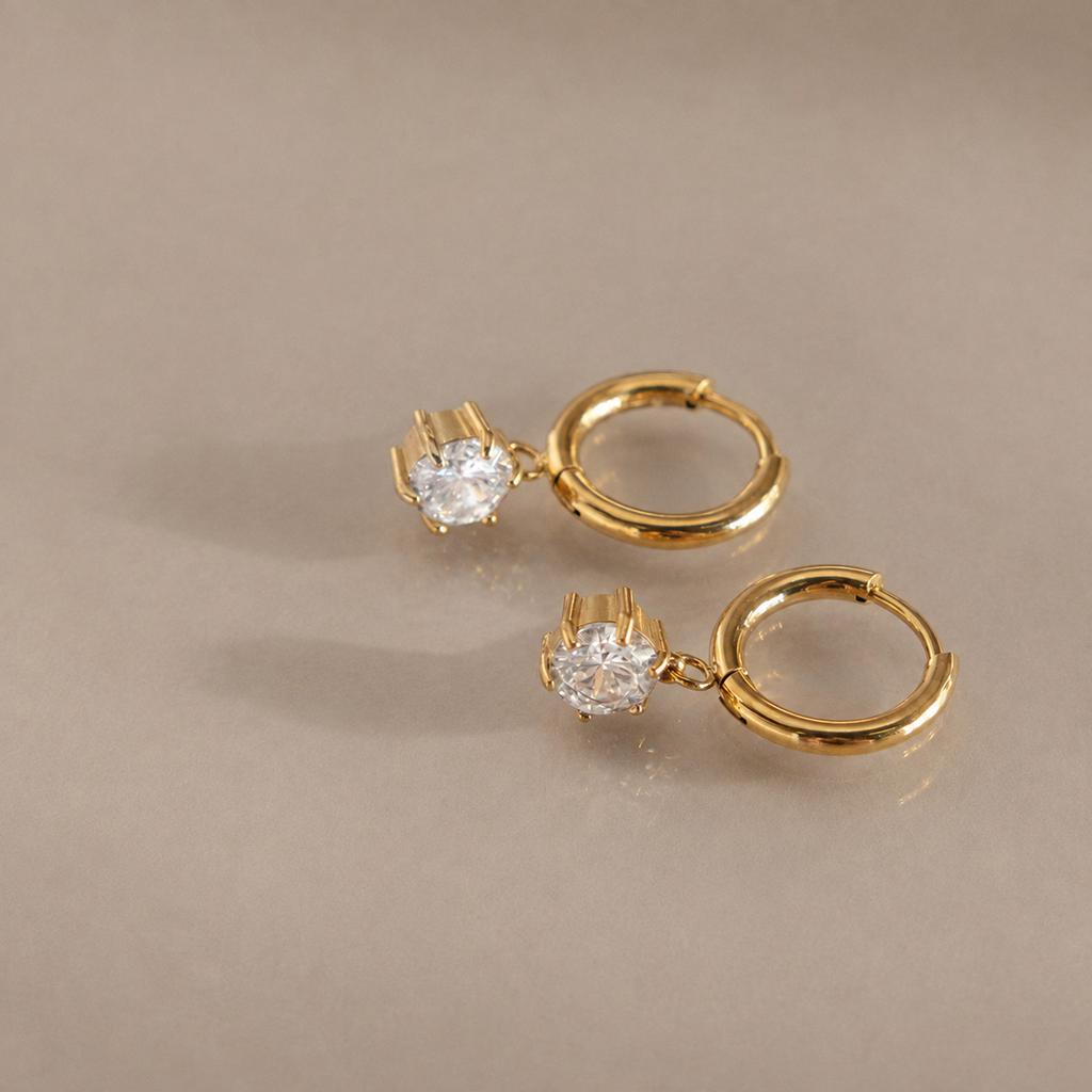 Ava Solitaire Huggie Earrings