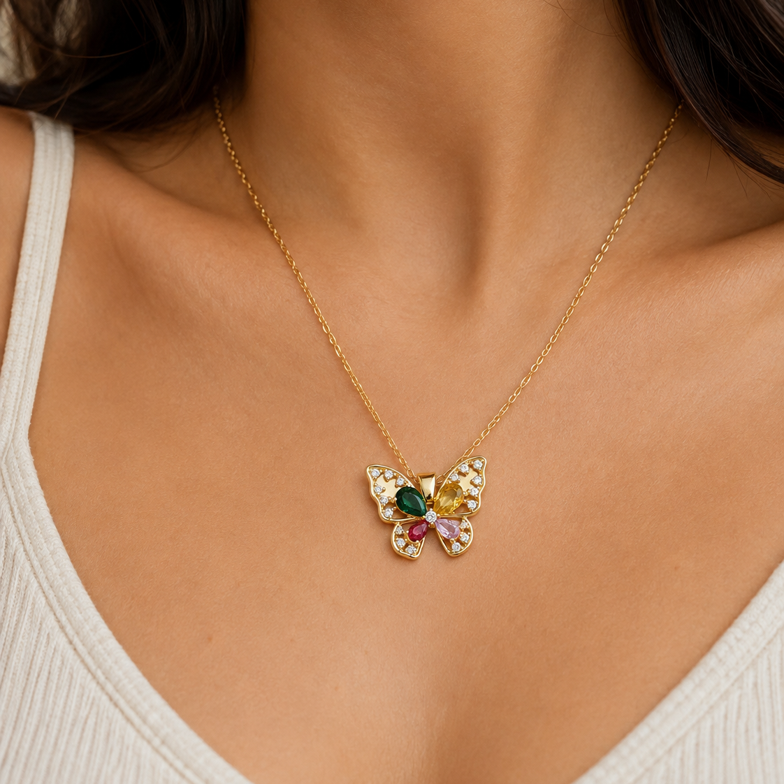Aria Butterfly Gemstone Pendant Necklace
