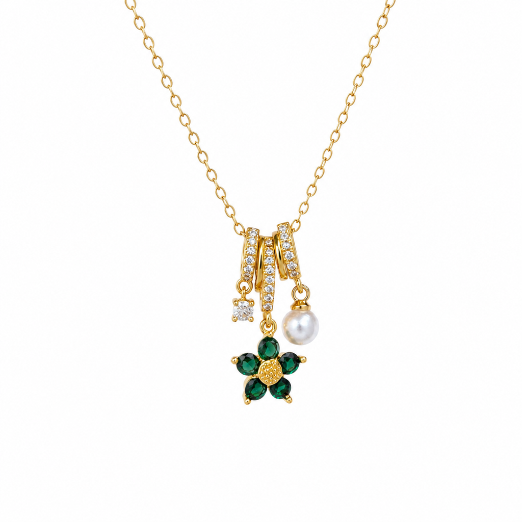 Eliana Emerald Floral Charm Necklace