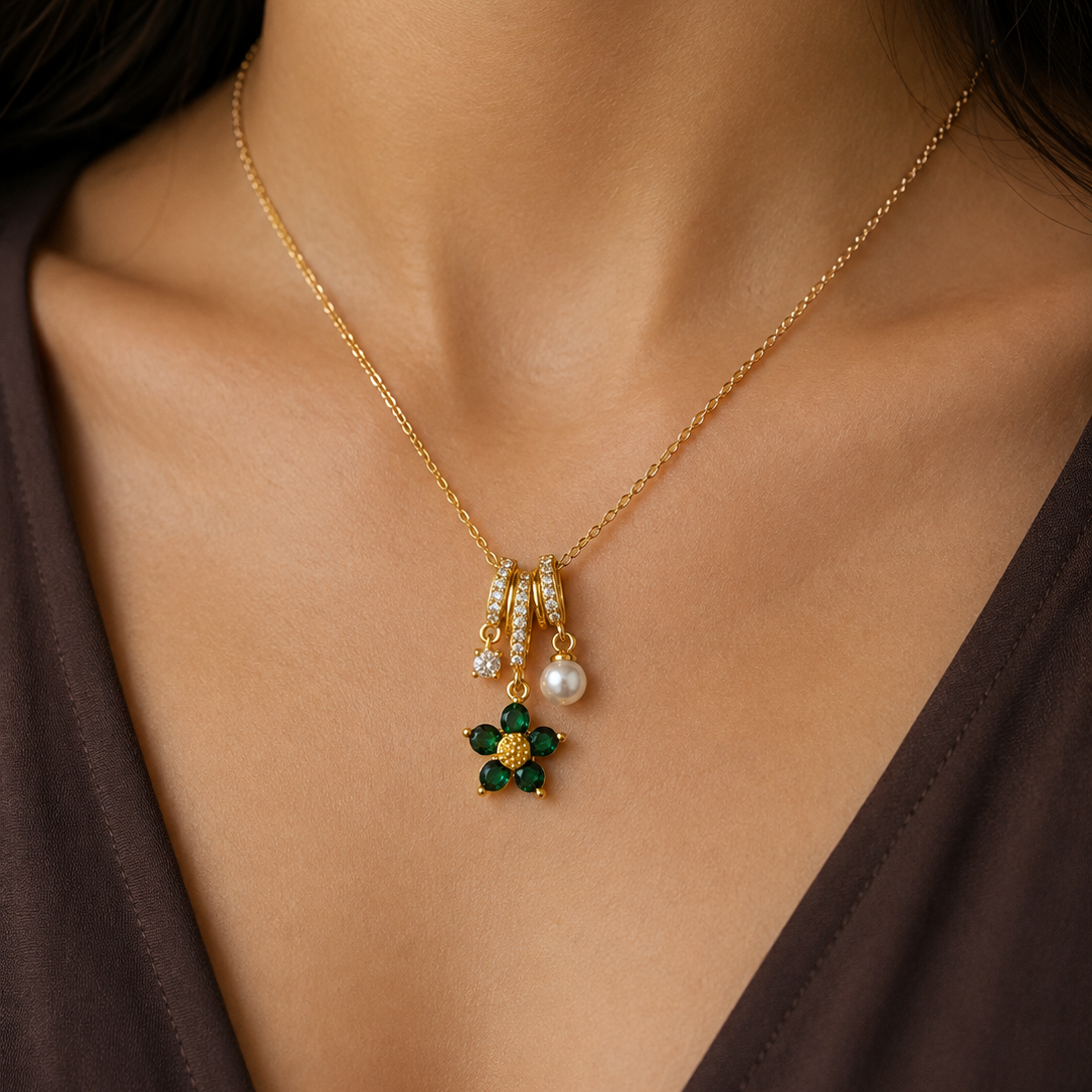 Eliana Emerald Floral Charm Necklace