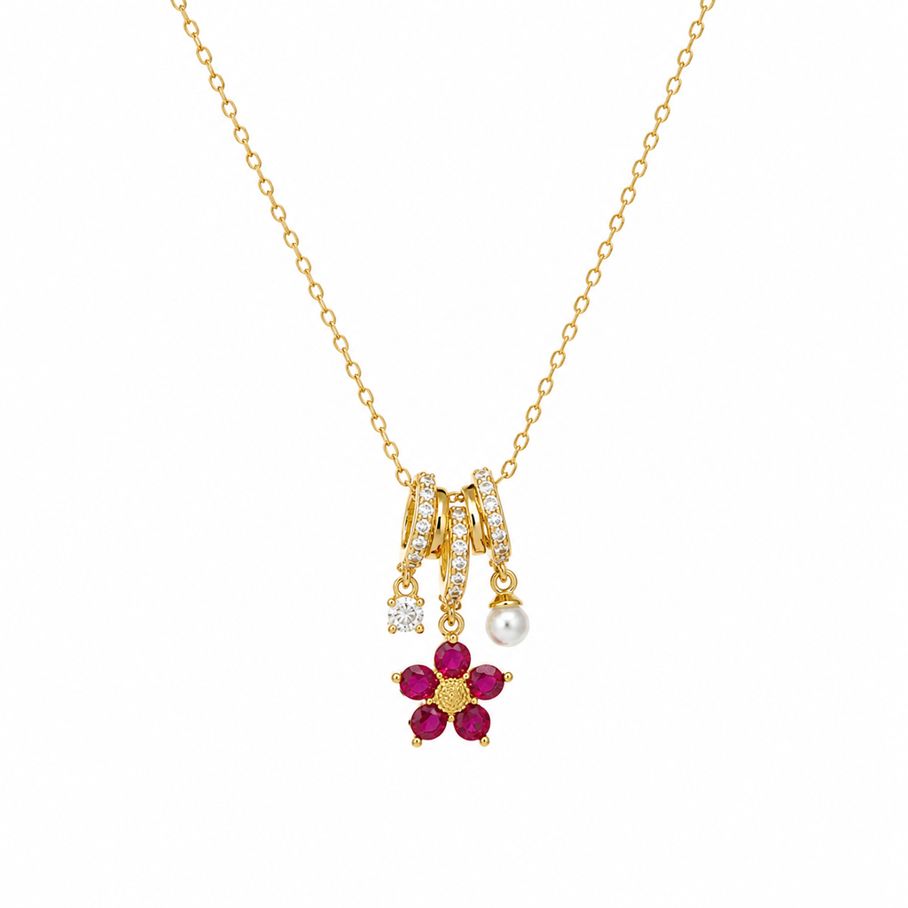 Bella Pearl Flower Charm Necklace