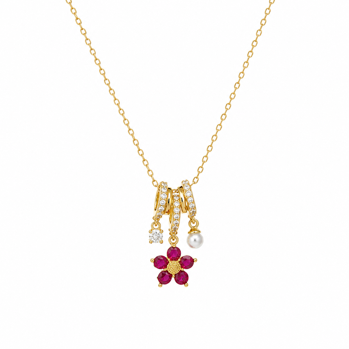Bella Pearl Flower Charm Necklace