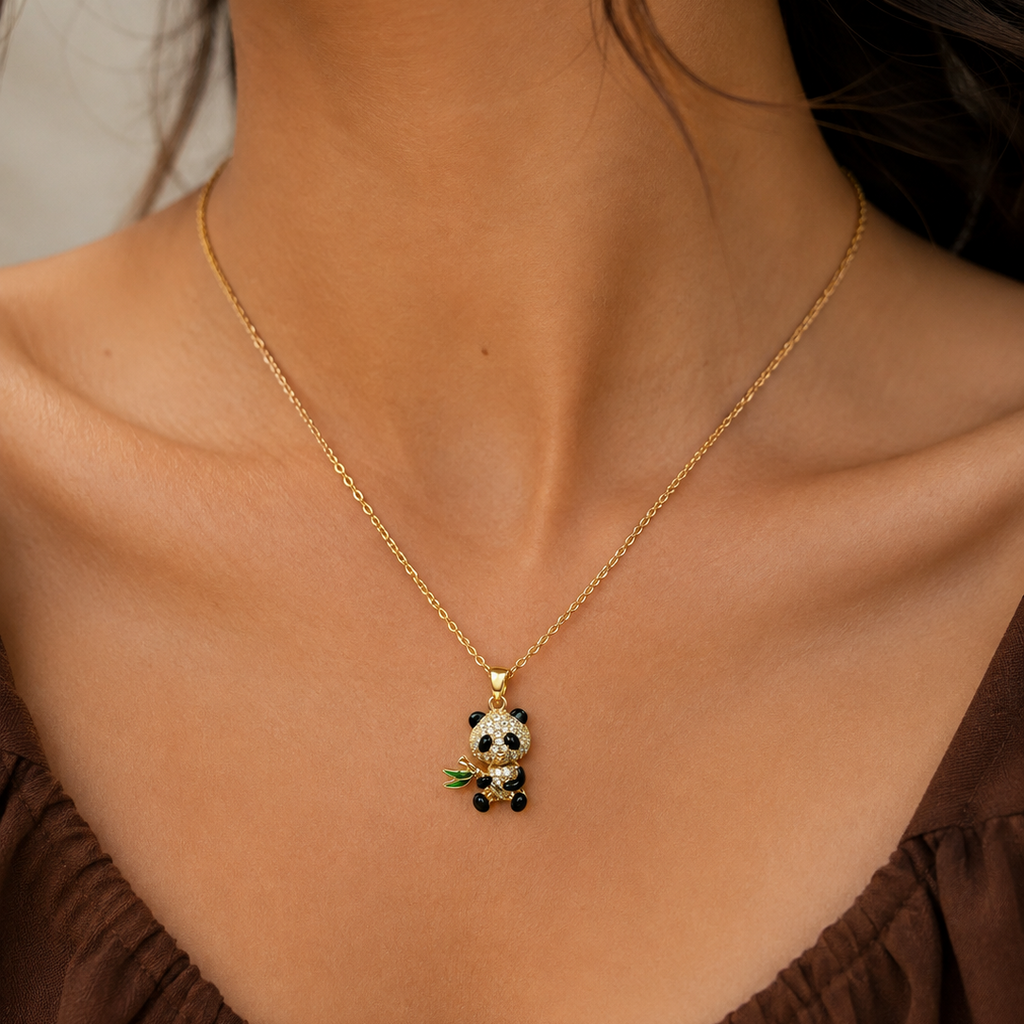 Clara Panda Bamboo Pendant Necklace