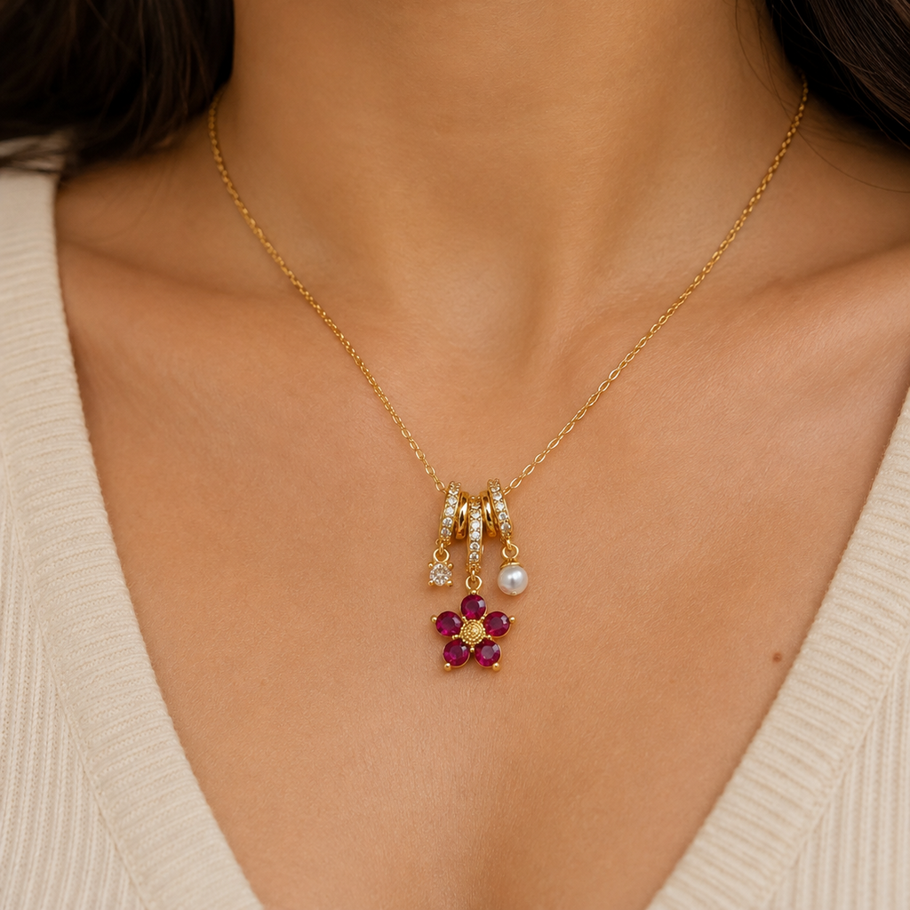 Bella Pearl Flower Charm Necklace