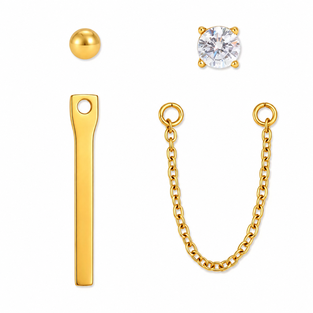Grace Gold CZ Chain Earring Set