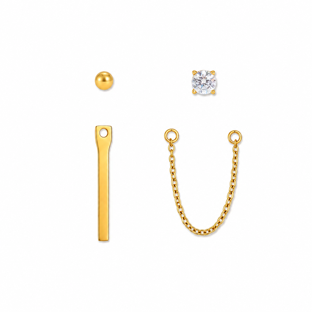 Grace Gold CZ Chain Earring Set