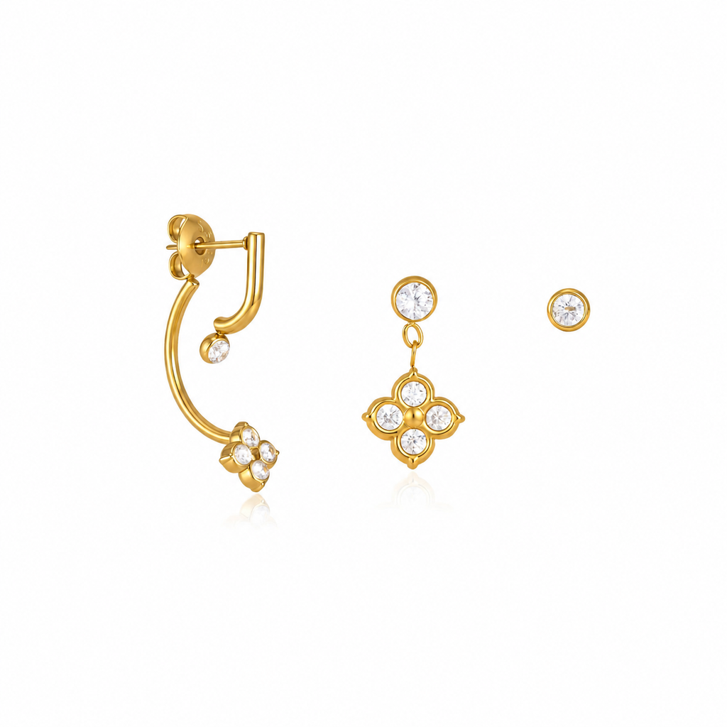 Ruby Gold Clover CZ Set Earrings