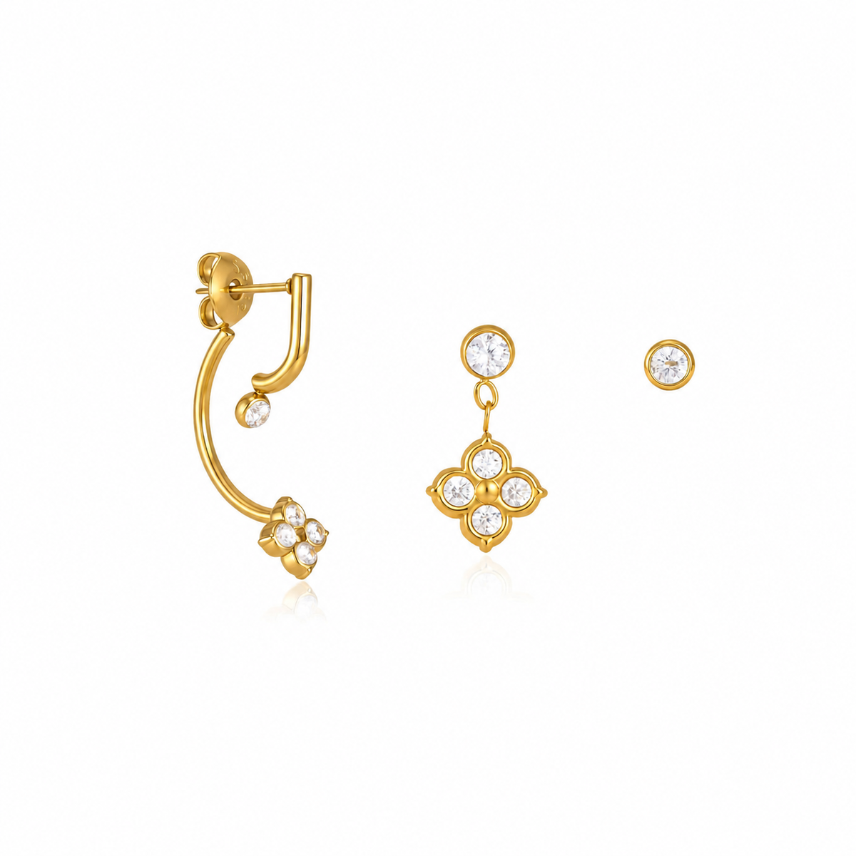 Ruby Gold Clover CZ Set Earrings