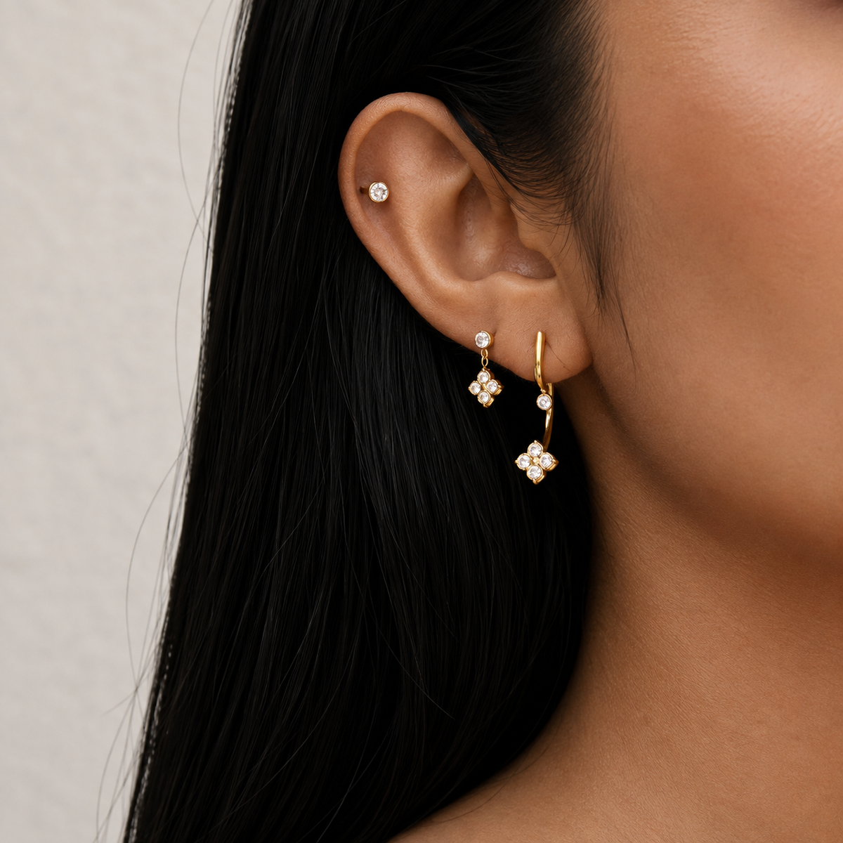 Ruby Gold Clover CZ Set Earrings