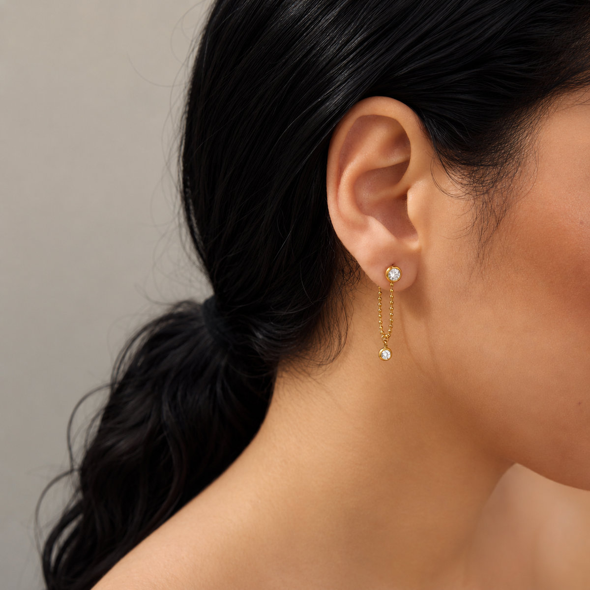 Emma Gold CZ Chain Drop Earrings