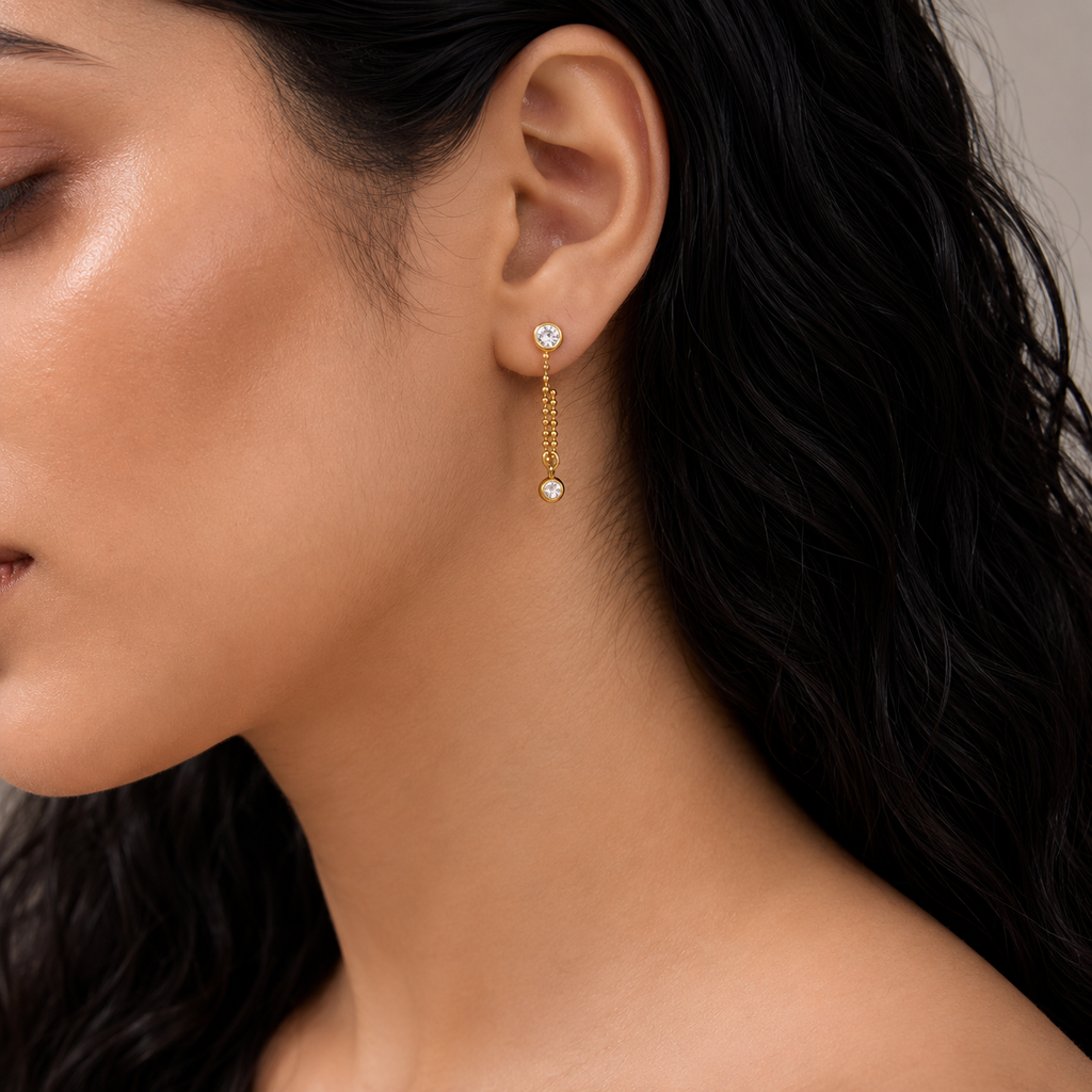 Emma Gold CZ Chain Drop Earrings