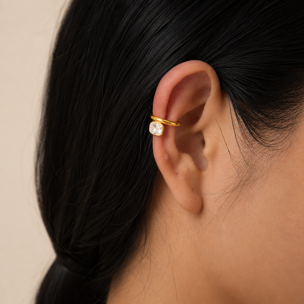 Zoya Gold Square Stone Ear Cuff