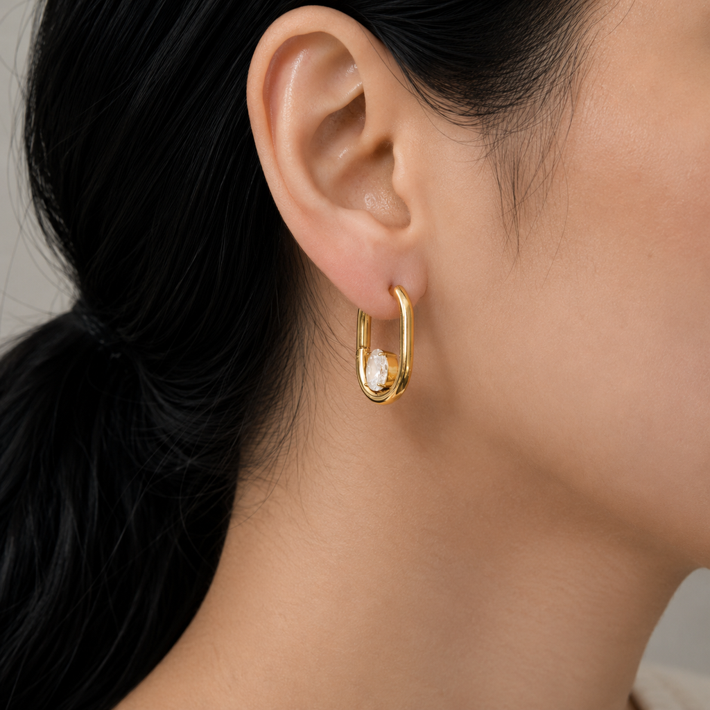 Layla Gold Oval CZ Hoop Earrings