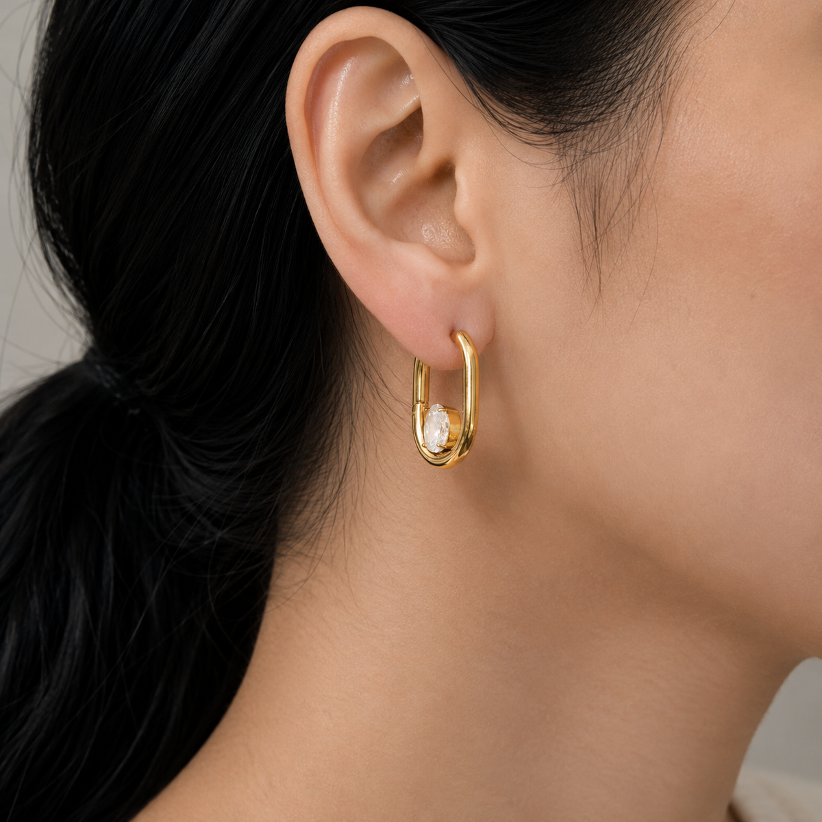 Layla Gold Oval CZ Hoop Earrings