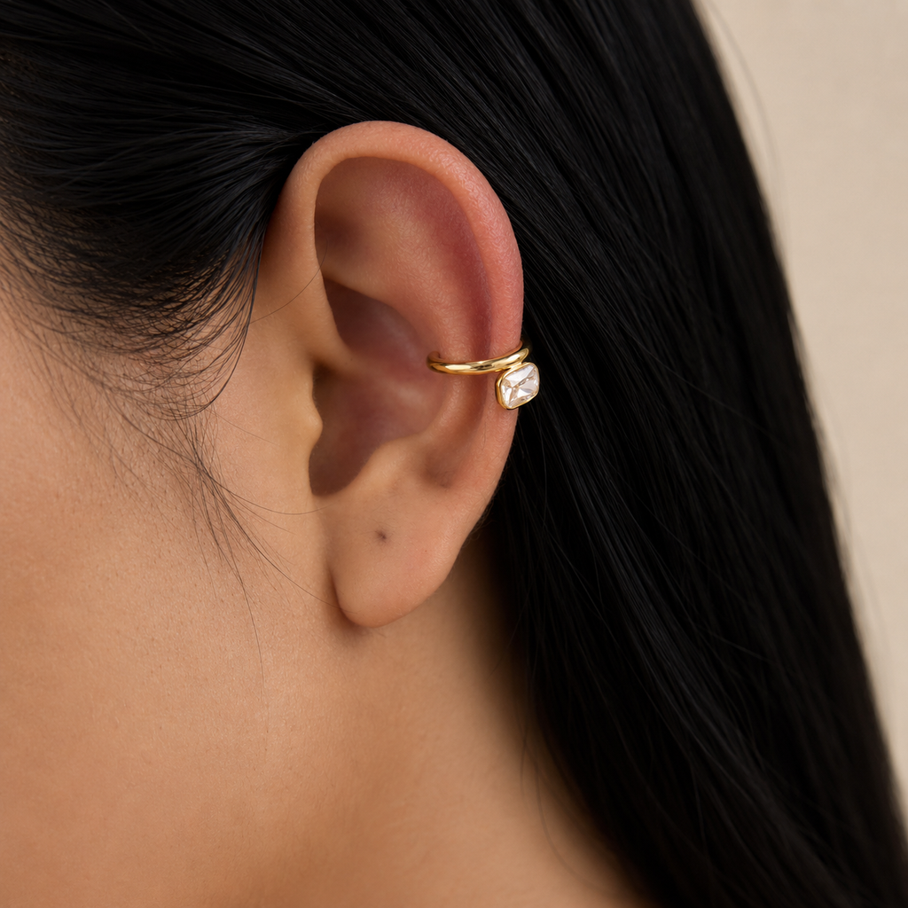 Zoya Gold Square Stone Ear Cuff