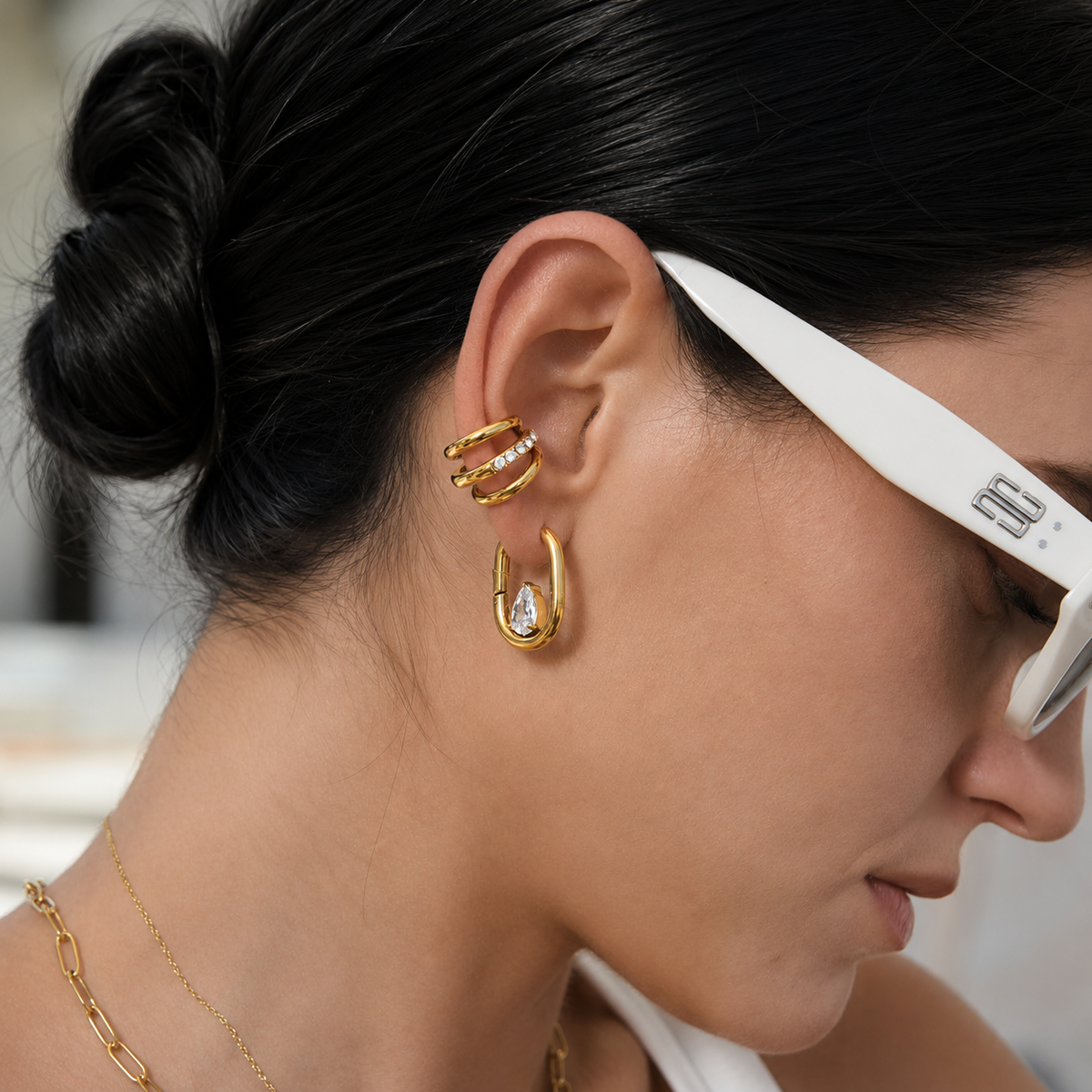 Ava Gold Teardrop CZ Hoop Earrings
