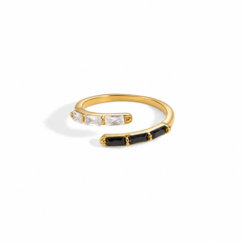 Aria Gold Black & White CZ Adjustable Ring