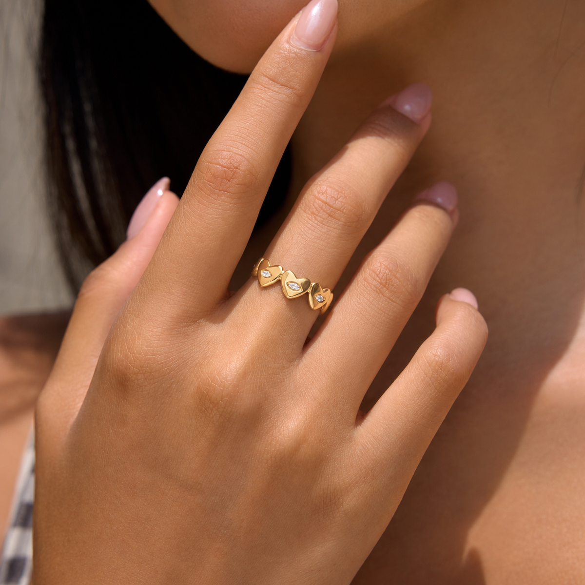 Sofia Gold Triple Heart Adjustable Ring