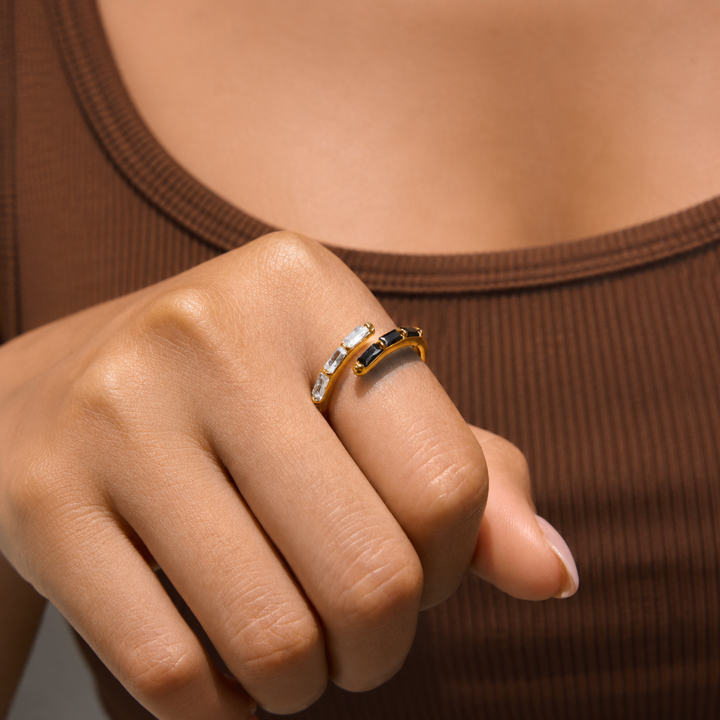 Aria Gold Black & White CZ Adjustable Ring