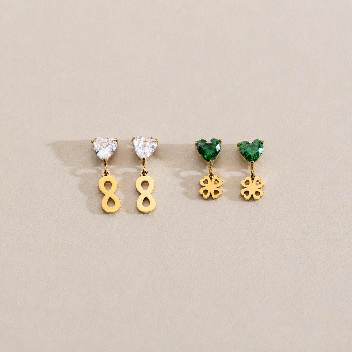 Isla Gold Green Heart Clover Drop Earrings
