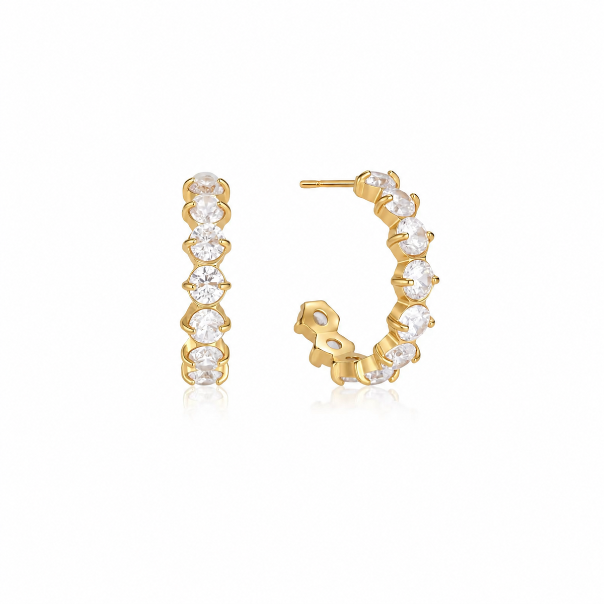 Clara Gold CZ C Shape Stud Earrings
