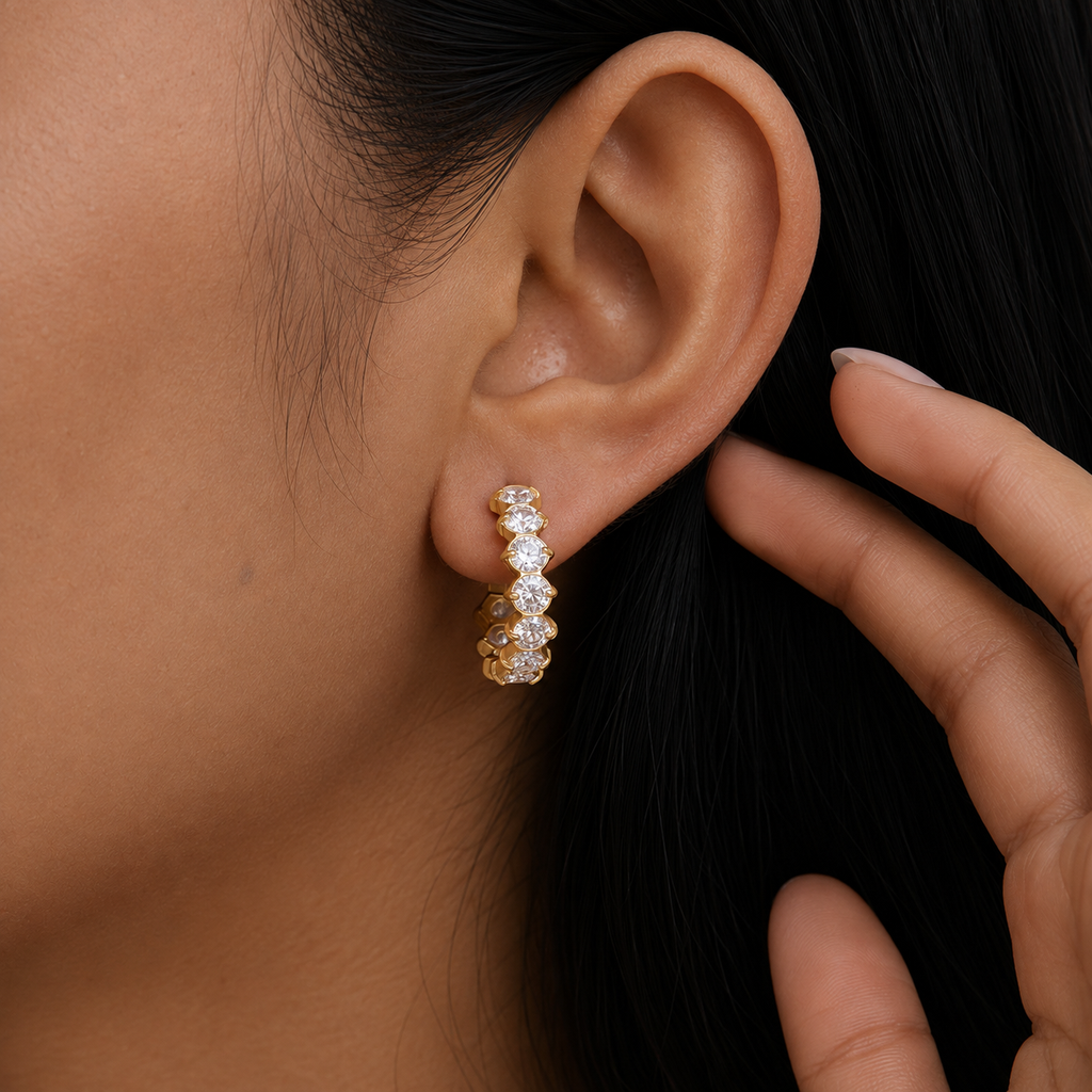 Clara Gold CZ C Shape Stud Earrings