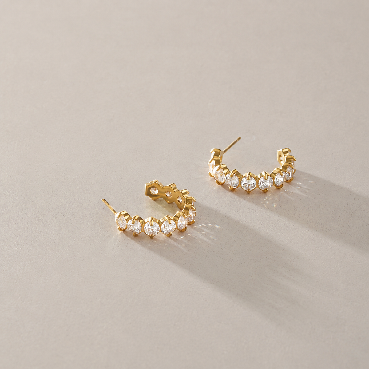Clara Gold CZ C Shape Stud Earrings