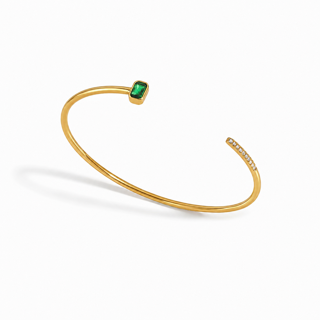 Ivy Gold Green Emerald CZ Cuff Bracelet