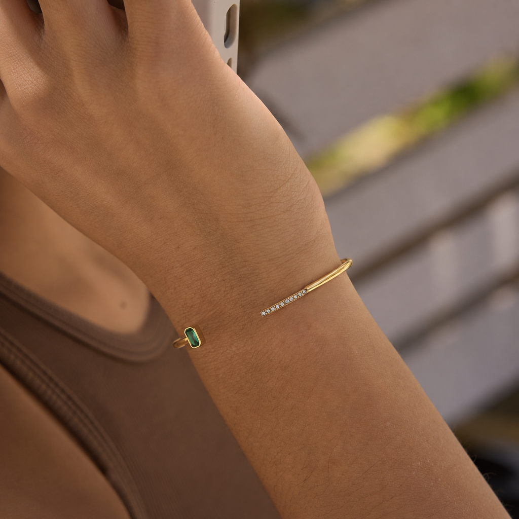 Ivy Gold Green Emerald CZ Cuff Bracelet
