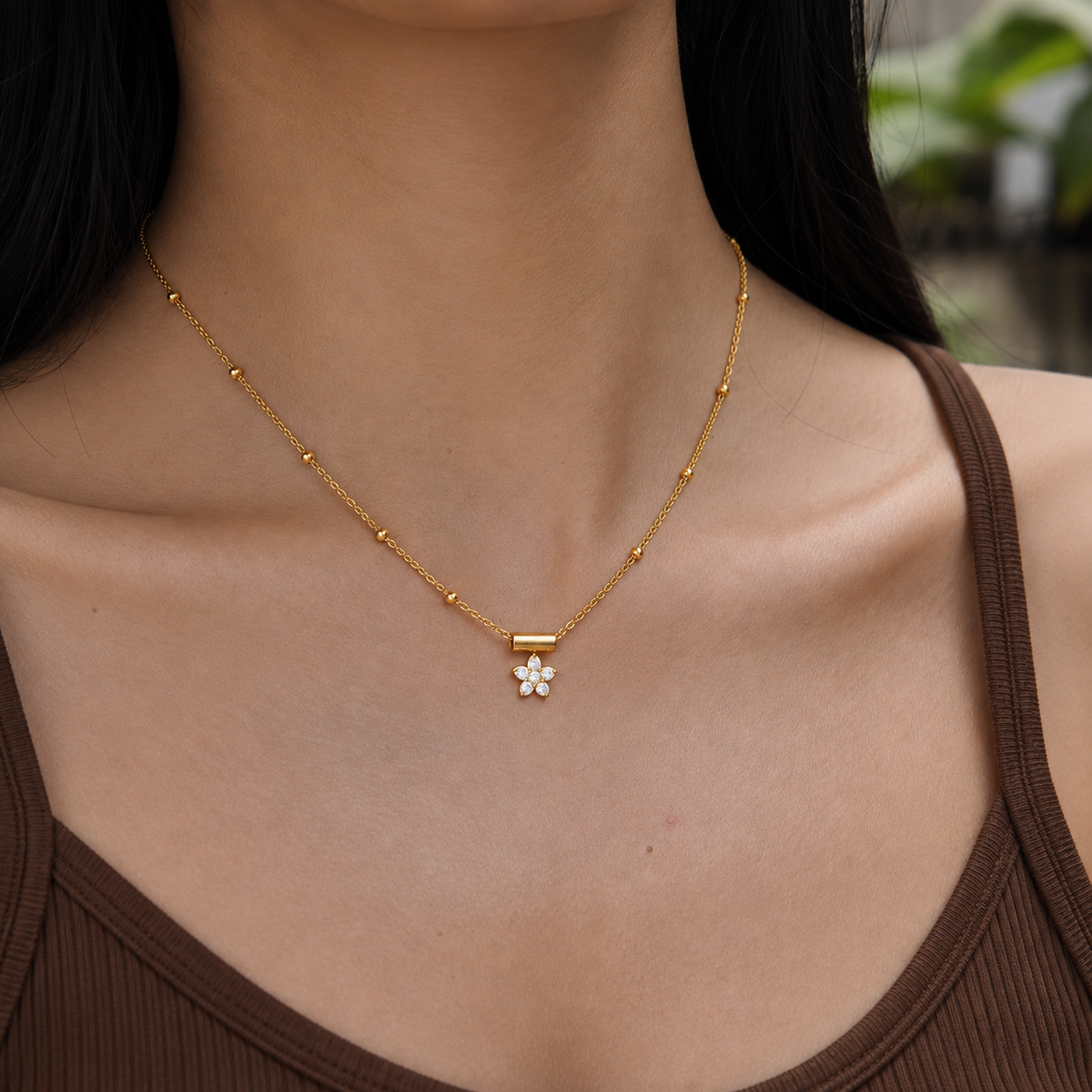 Amelia Gold Flower CZ Pendant Necklace